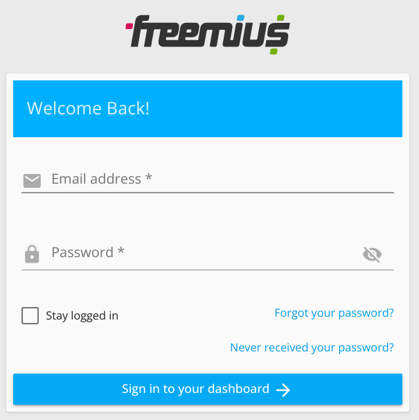 The Freemius customer dashboard sign-in form