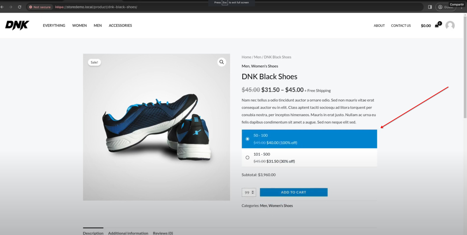 Product page using List layout for tiered pricing.
