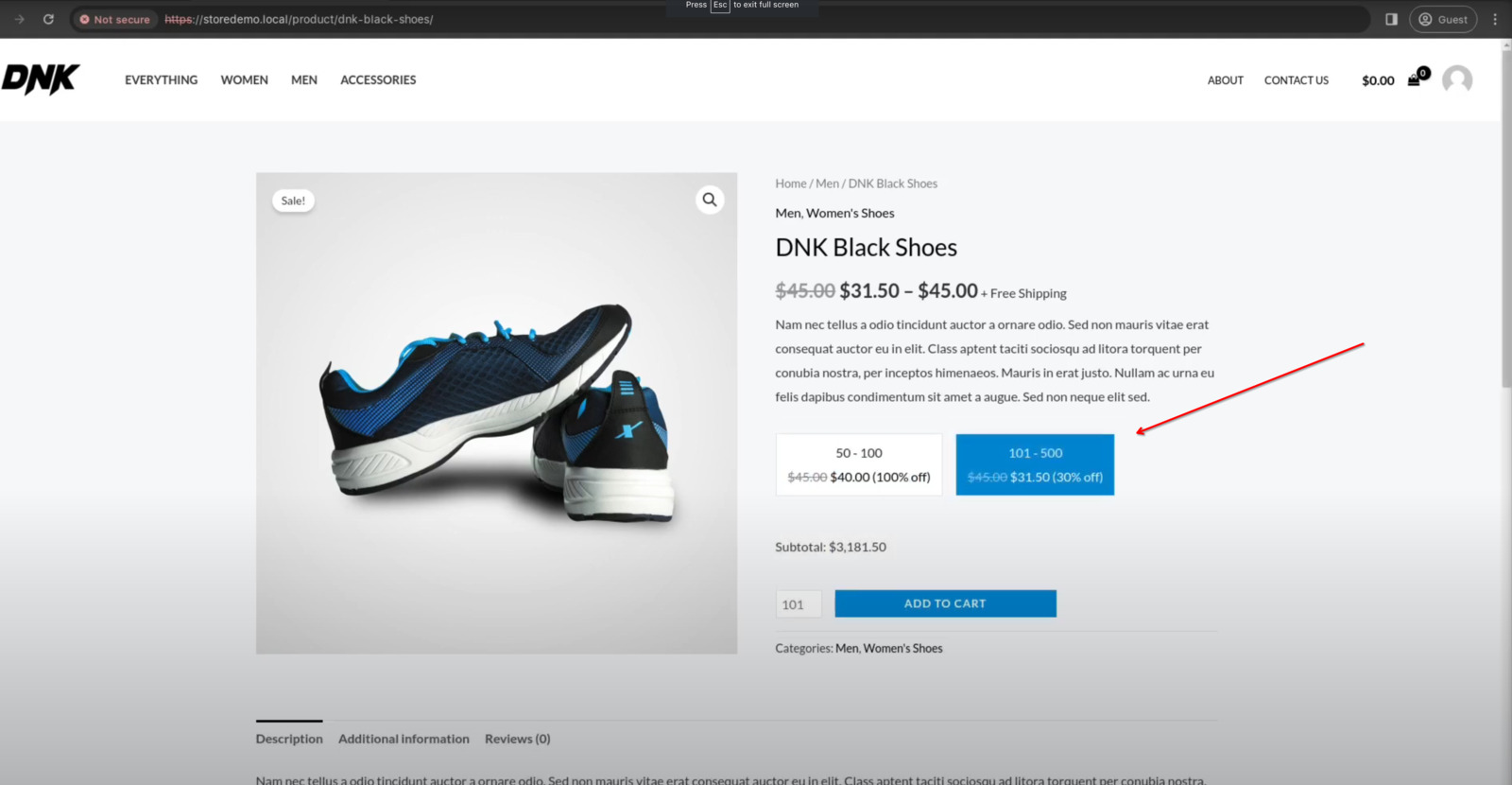 Product page using Pills layout for tiered pricing.