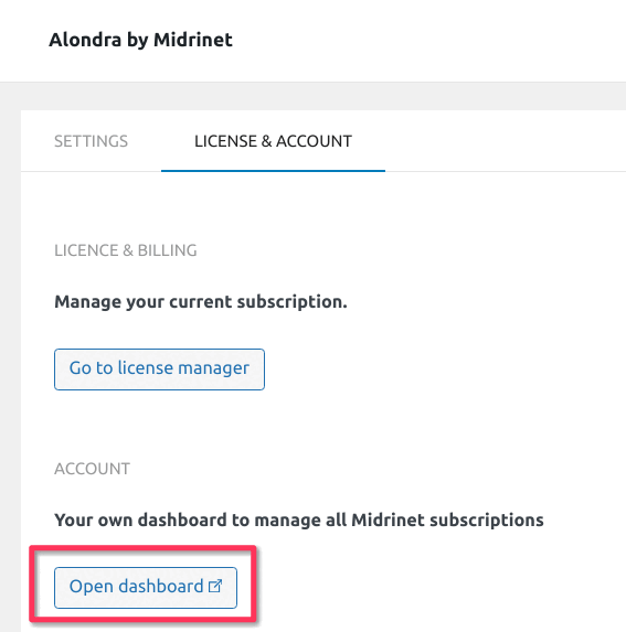 The Open dashboard button