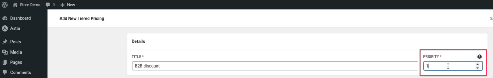 The Priority field beside the group Title