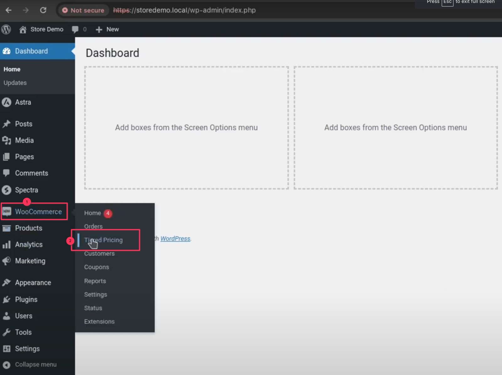 The Tiered Pricing entry in the WooCommerce menu