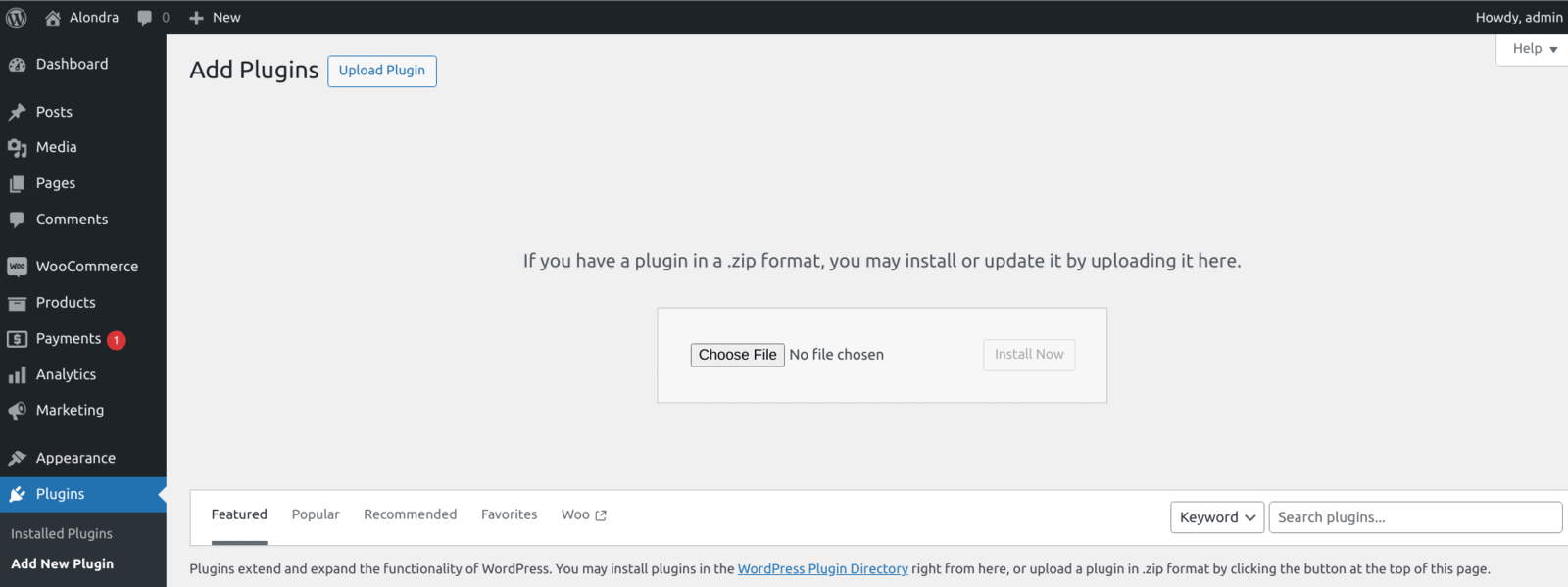 The Add Plugins screen with Upload Plugin open